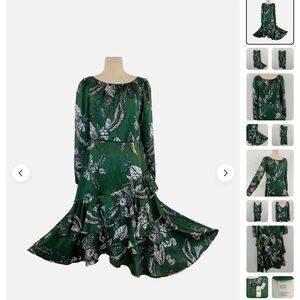 Marchesa Notte Green Floral Long Sleeve Dress